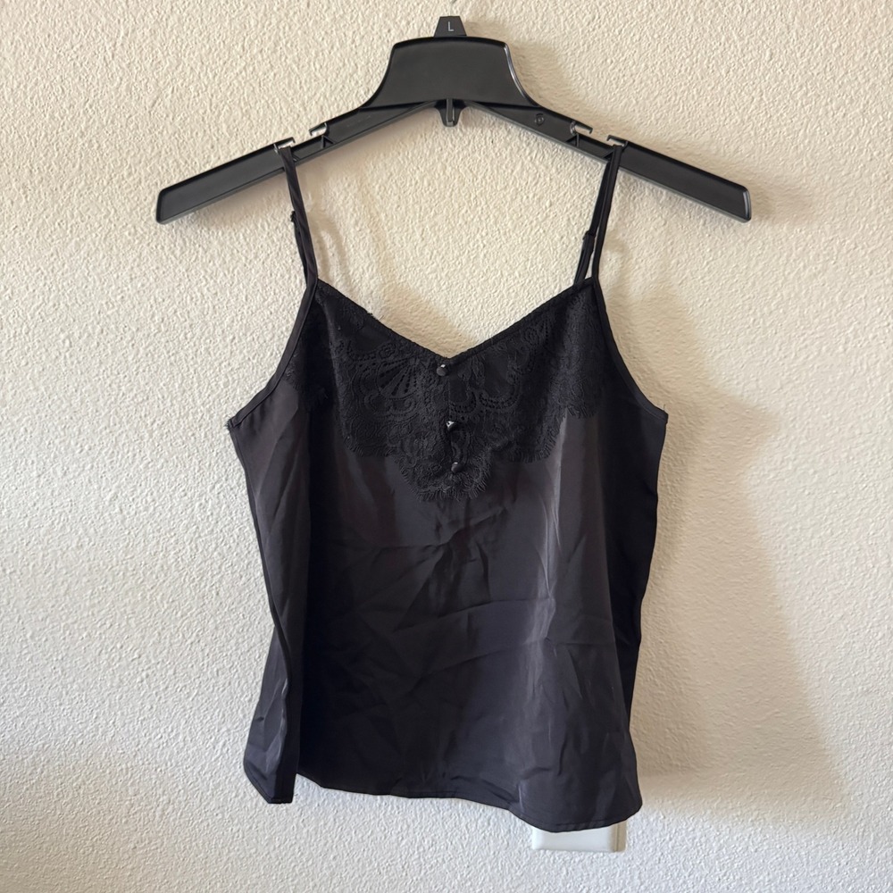 JDY Lace Front Cami Top Small Black Y2K Whimsigoth Dark Romantic Witchy Vampy